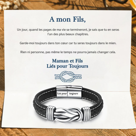 A mon Fils - Liés pour toujours - Bracelet en cuir tressé