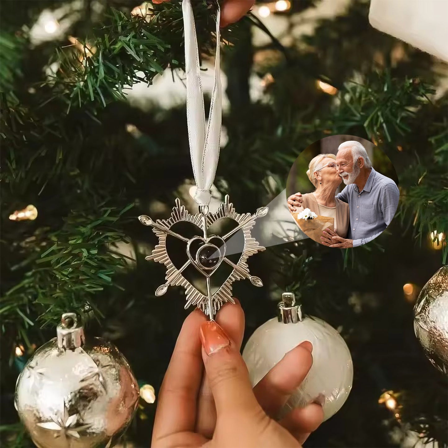 Ornement Cœur de Noël avec Photo Personnalisée