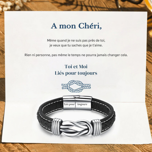 A mon Chéri - Liés pour toujours - Bracelet en cuir tressé