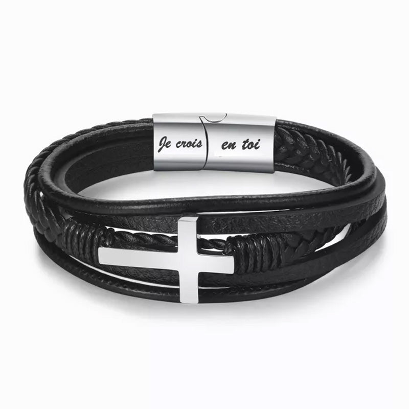 A mon Fils - Je crois en toi - Bracelet en Cuir