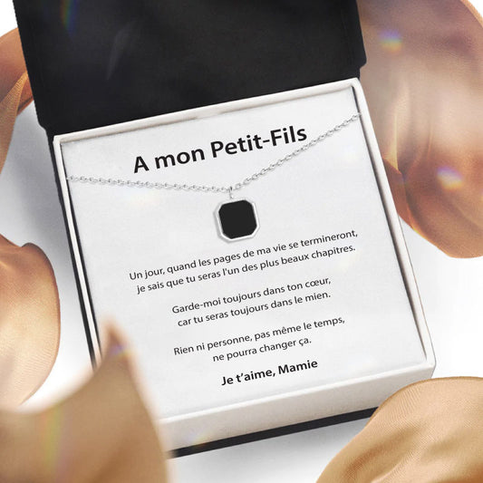 A mon Petit-Fils - Un Jour - Collier pour homme en Onyx Noir