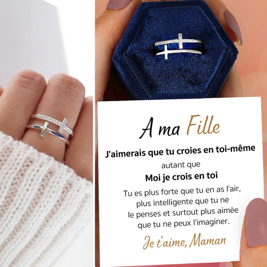 A ma Fille - Je crois en toi - Bague double croix en argent 925