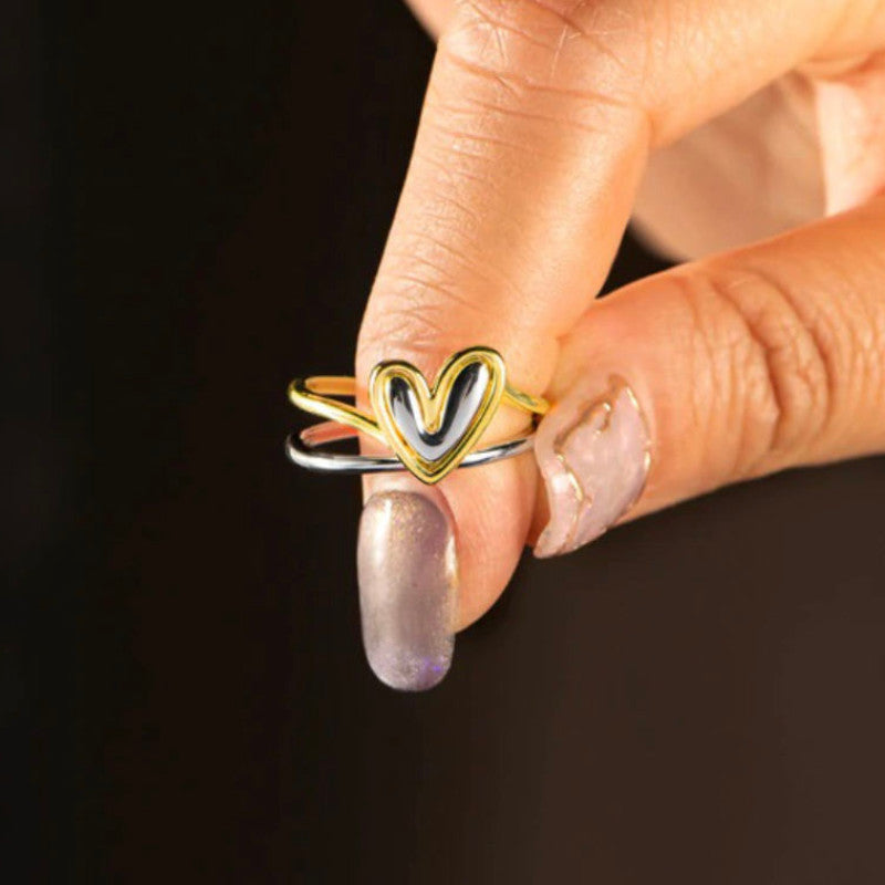 Bague 2 Cœur - Bague en argent 2 en 1 Amour