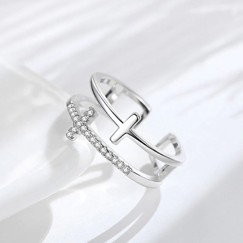 A ma Fille - Je crois en toi - Bague double croix en argent 925