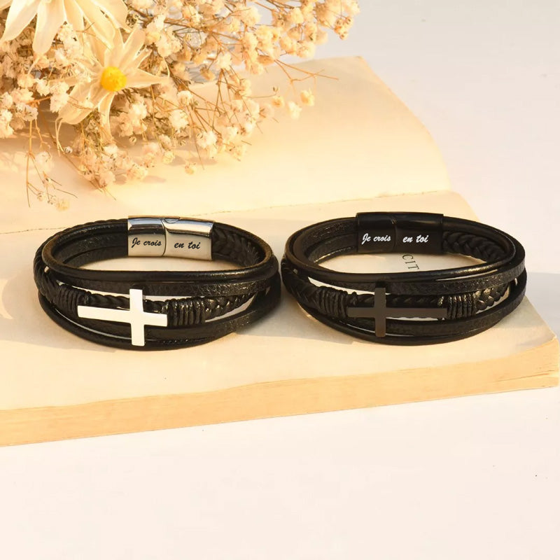 A mon Fils - Je crois en toi - Bracelet en Cuir