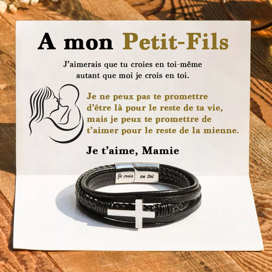 A mon Petit-Fils - Je crois en toi - Bracelet en Cuir