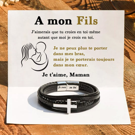 A mon Fils - Je crois en toi - Bracelet en Cuir