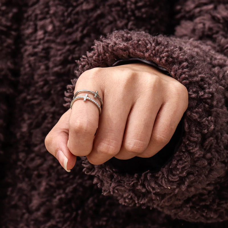 A ma Fille - Je crois en toi - Bague double croix en argent 925