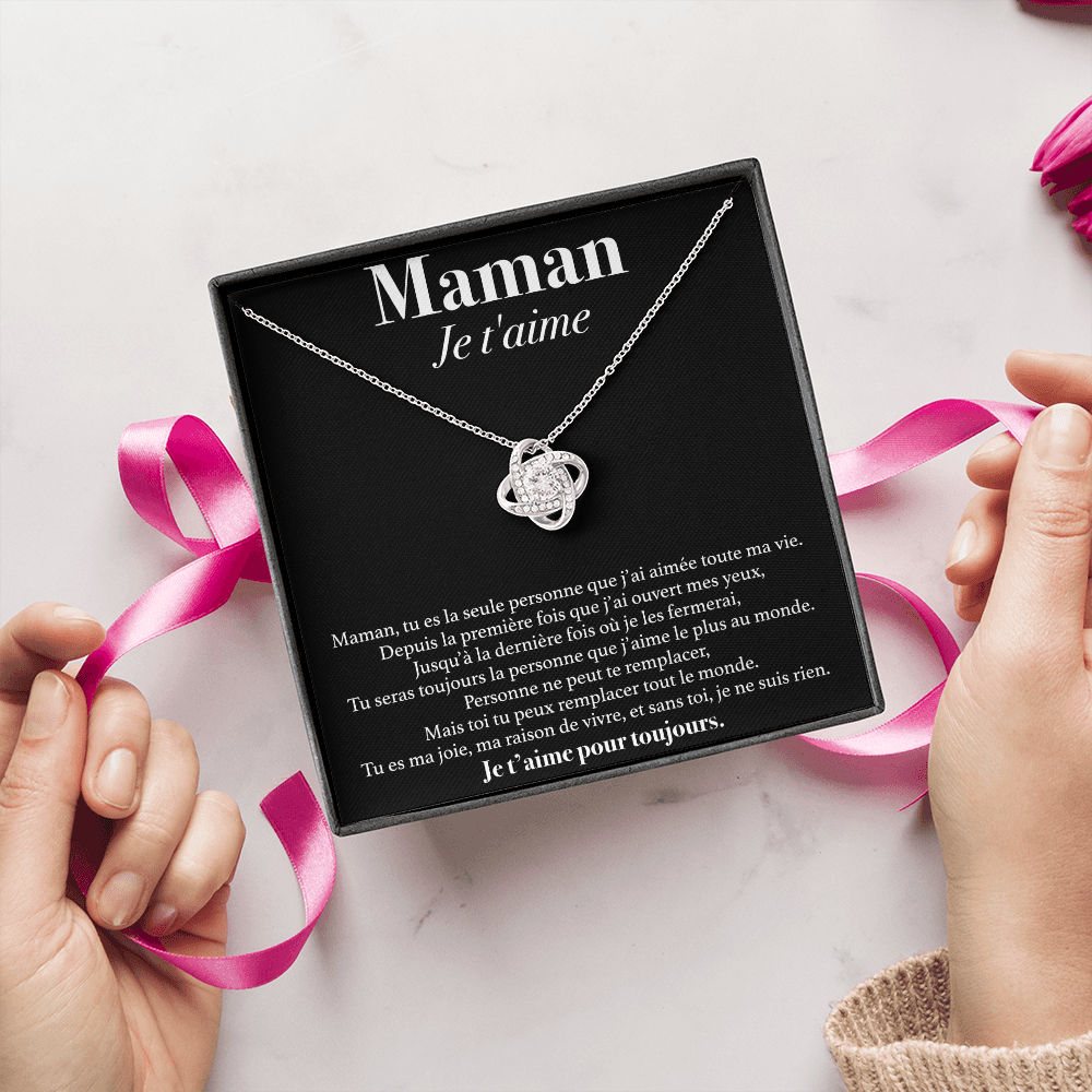 Collier Maman je t'aime - Collier Nœud d'Amour finition Or