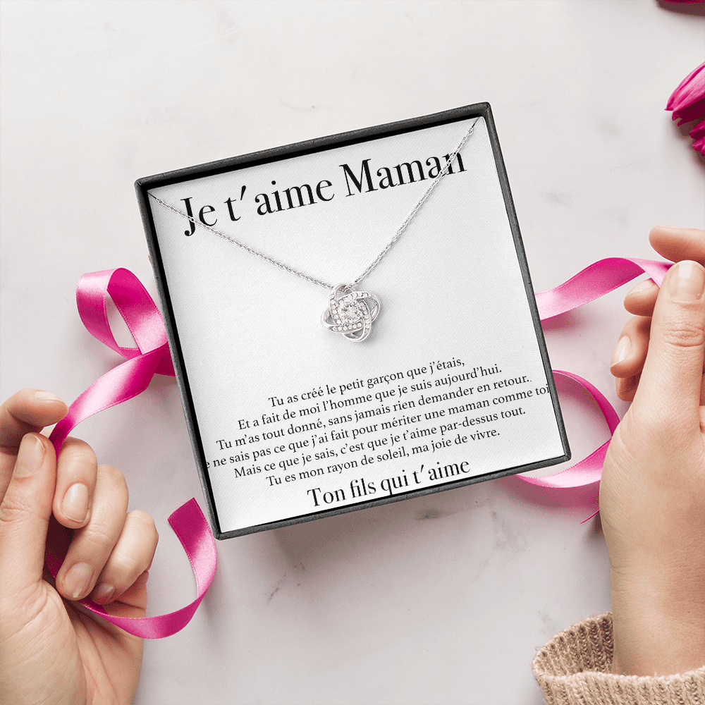 Collier Je t'aime Maman - Ton Fils - Collier Nœud d'Amour finition Or