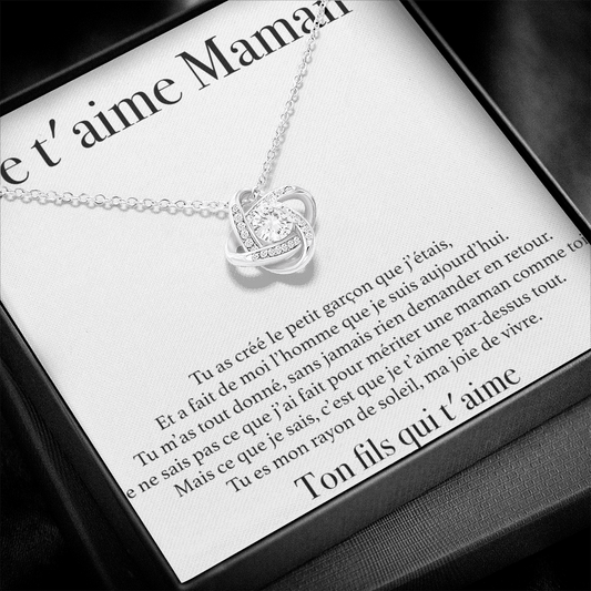 Collier Je t'aime Maman - Ton Fils - Collier Nœud d'Amour finition Or