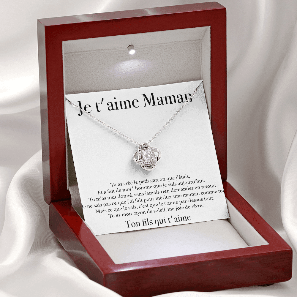 Collier Je t'aime Maman - Ton Fils - Collier Nœud d'Amour finition Or