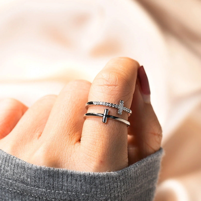 A ma Fille - Je crois en toi - Bague double croix en argent 925