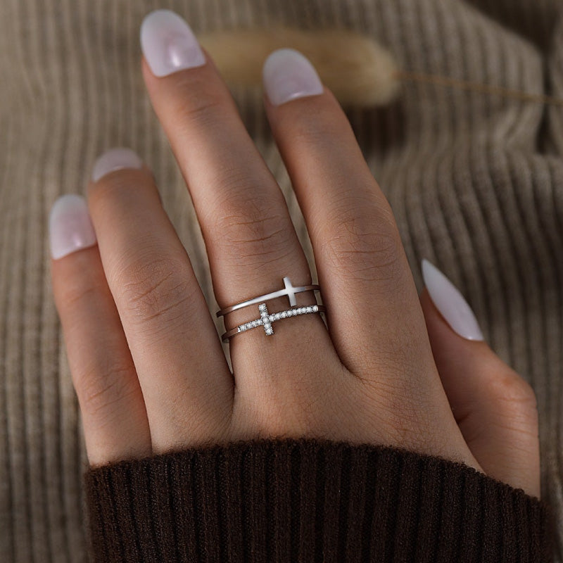 A ma Fille - Je crois en toi - Bague double croix en argent 925