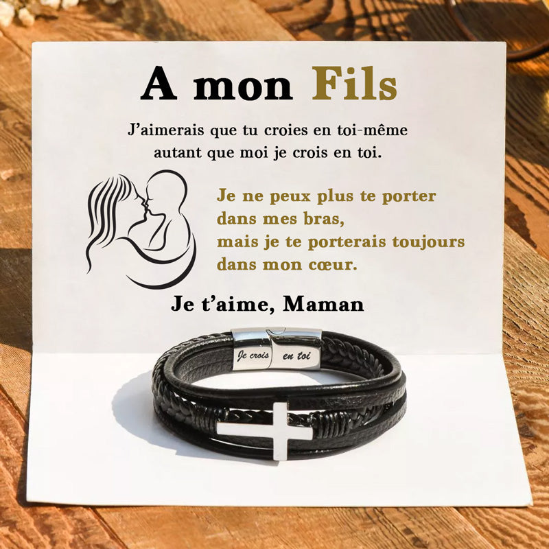 A mon Fils - Je crois en toi - Bracelet en Cuir